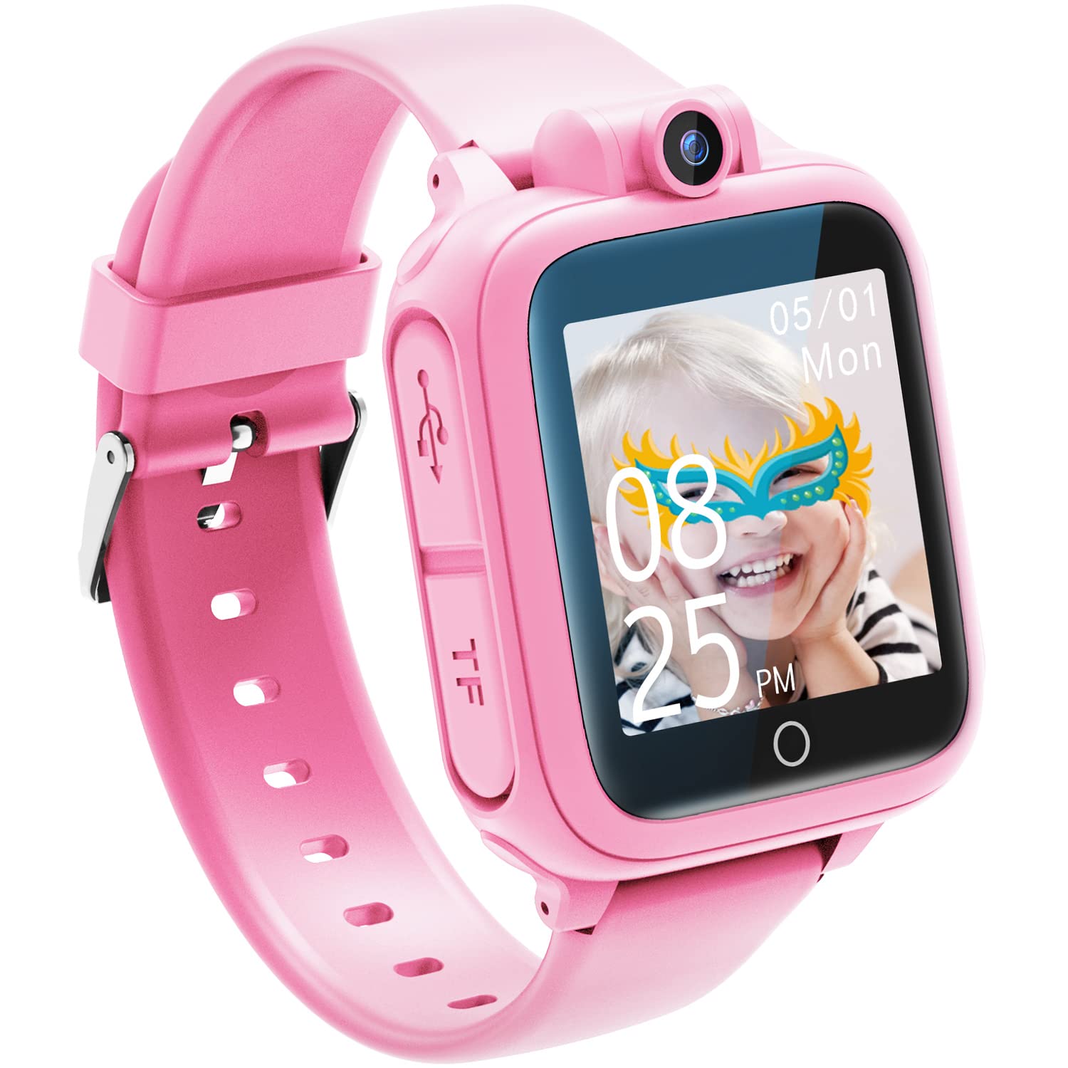 Smart Watch, Toy 3 4 5 6 7 8 9 10 11 12 Years Old Rotatable Camera 90° Rotatable Camera 14 Games Boys Smart Watch Kids Games Great Gift Girl Boy, Pink, Modern