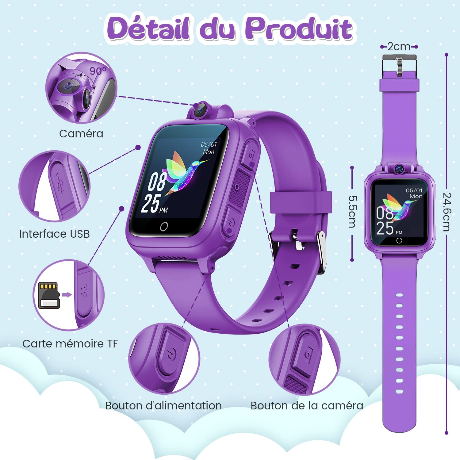 Smart Watch, Toy 3 4 5 6 7 8 9 10 11 12 Years Old Rotatable Camera 90° Rotatable Camera 14 Games Boys Smart Watch Kids Games Great Gift Girl Boy, Pink, Modern