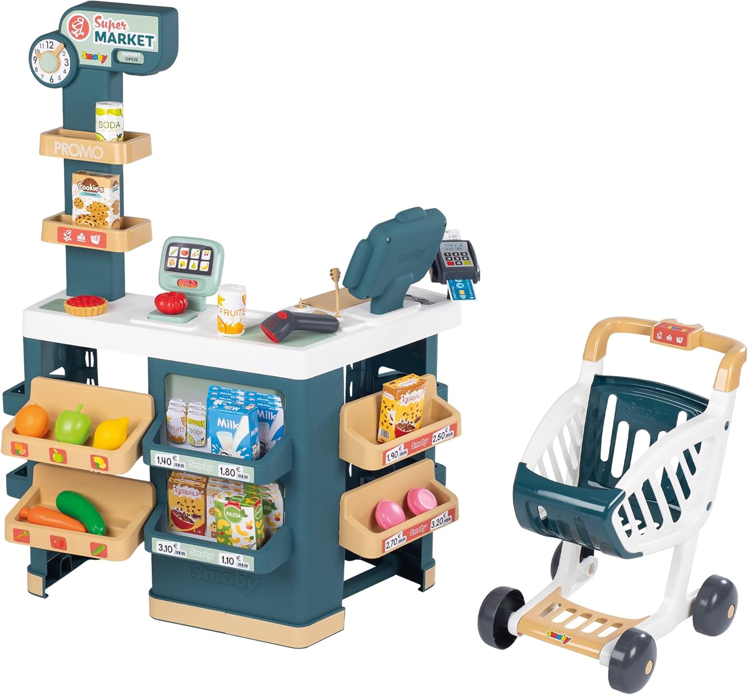 Smoby - Supermarket - Merchant for Children - Shopping Cart Included - Mechanical Scale - Electronic Functions - 42 Accessories - From 3 Years Old - Made in France