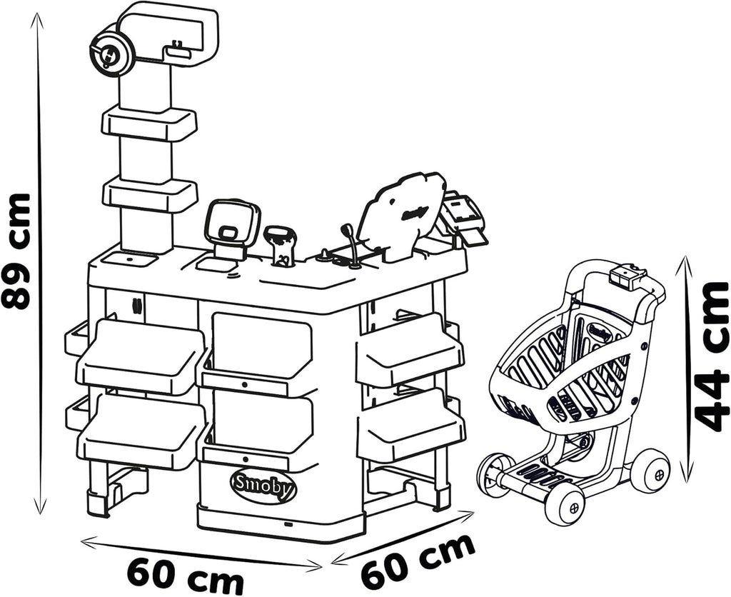 Smoby - Supermarket - Merchant for Children - Shopping Cart Included - Mechanical Scale - Electronic Functions - 42 Accessories - From 3 Years Old - Made in France