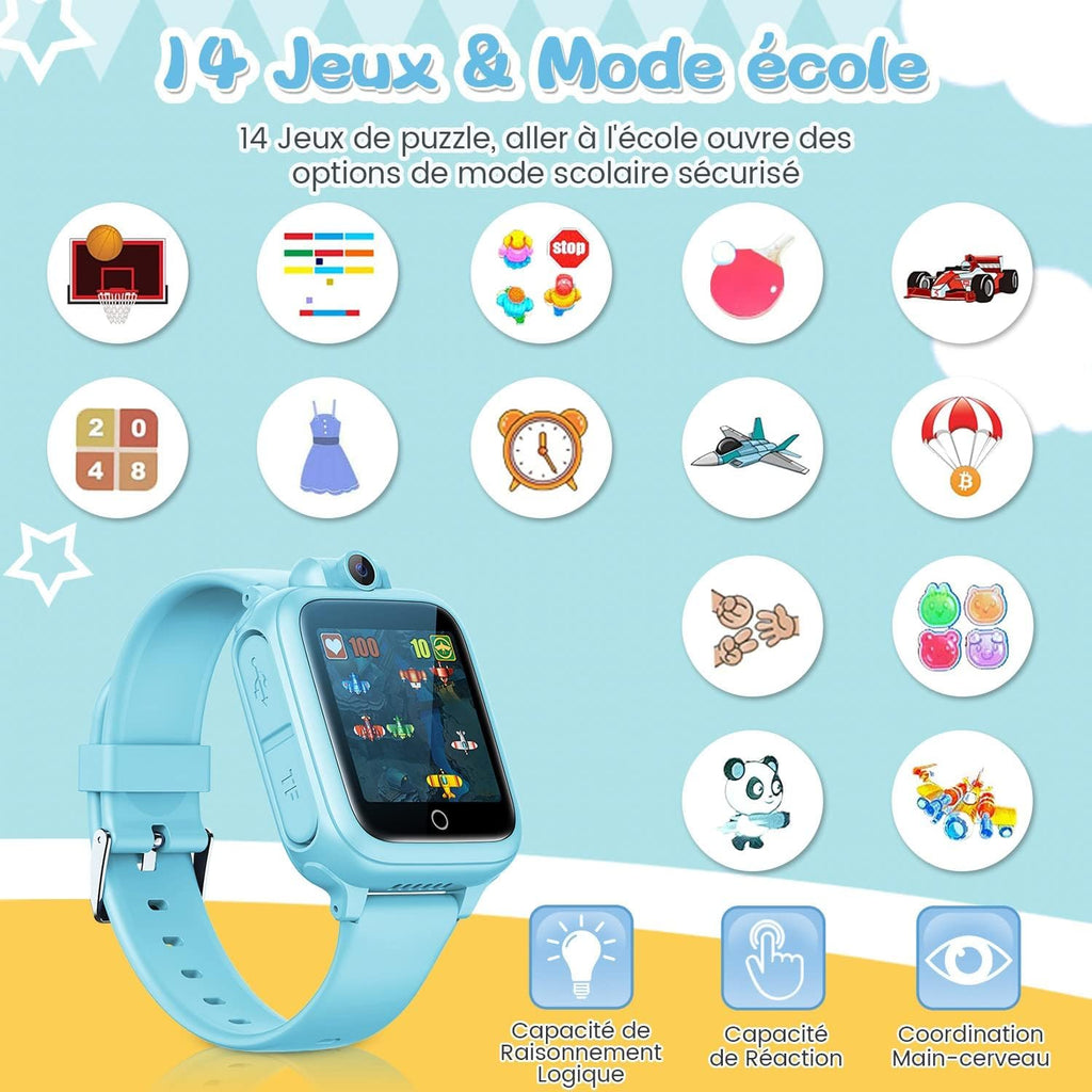 Smart Watch, Toy 3 4 5 6 7 8 9 10 11 12 Years Old Rotatable Camera 90° Rotatable Camera 14 Games Boys Smart Watch Kids Games Great Gift Girl Boy, Pink, Modern