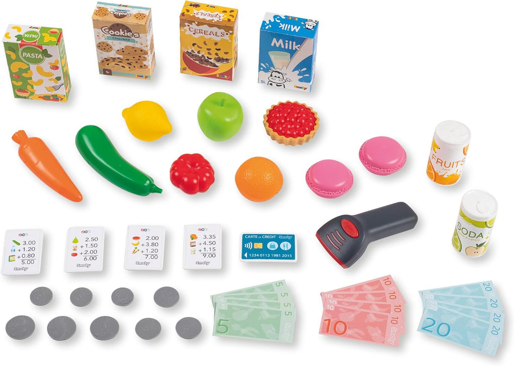 Smoby - Supermarket - Merchant for Children - Shopping Cart Included - Mechanical Scale - Electronic Functions - 42 Accessories - From 3 Years Old - Made in France