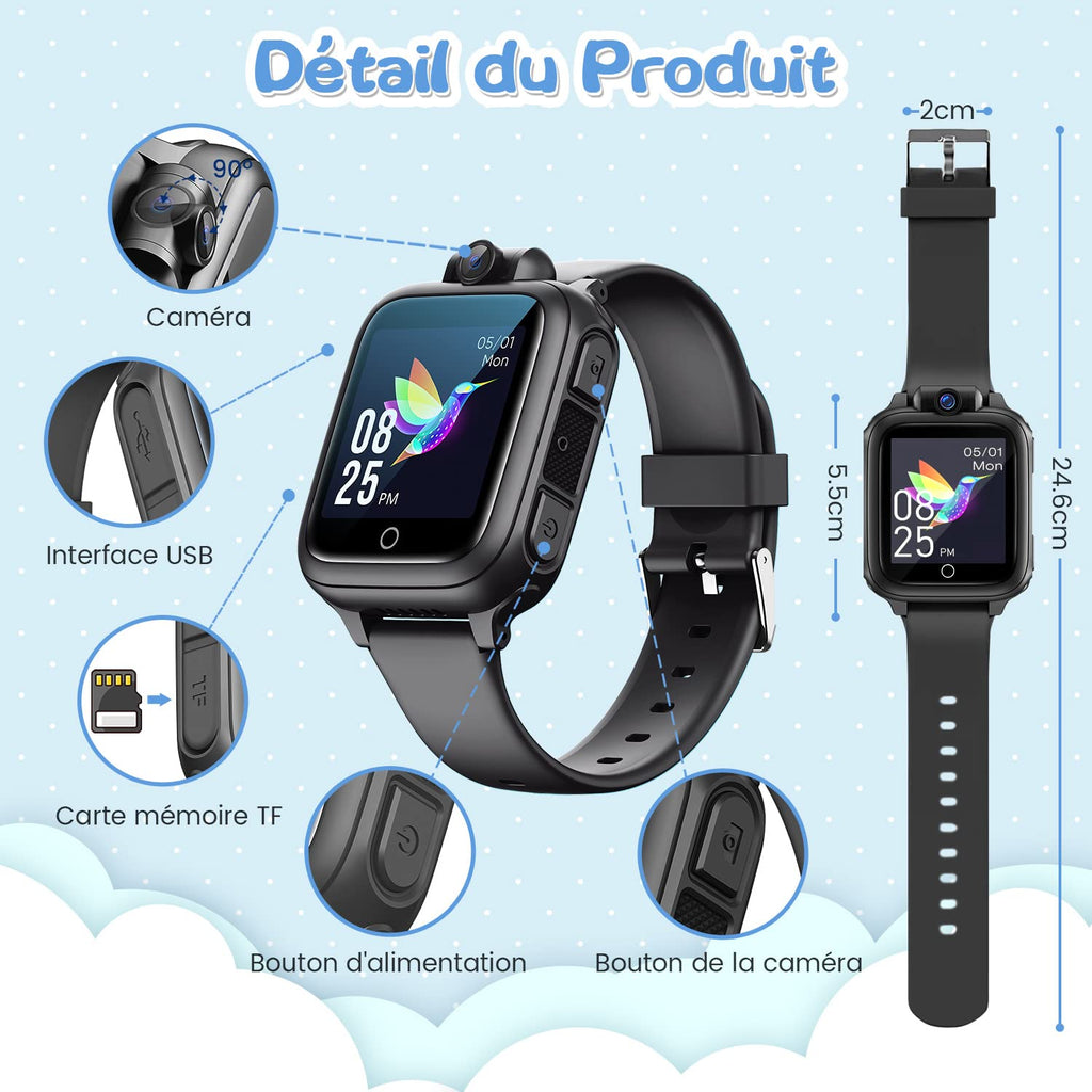 Smart Watch, Toy 3 4 5 6 7 8 9 10 11 12 Years Old Rotatable Camera 90° Rotatable Camera 14 Games Boys Smart Watch Kids Games Great Gift Girl Boy, Pink, Modern