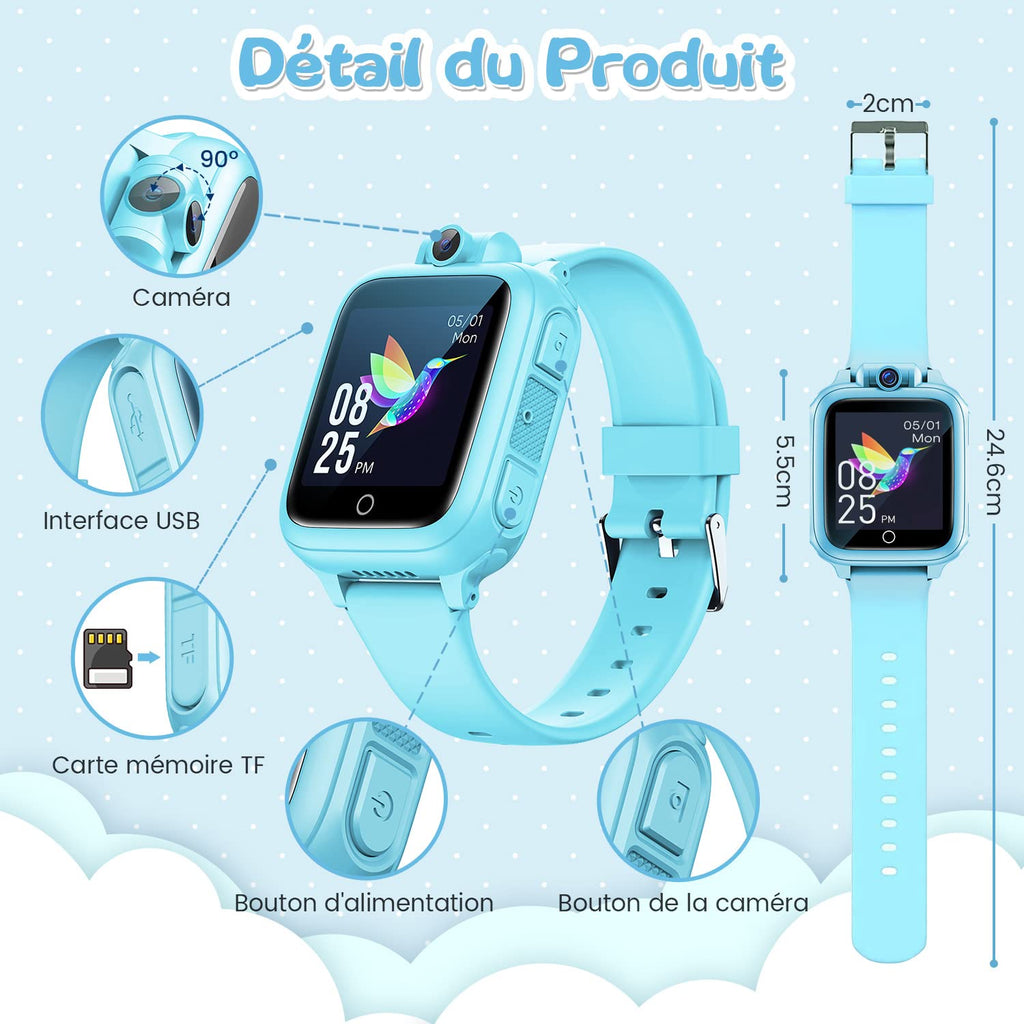 Smart Watch, Toy 3 4 5 6 7 8 9 10 11 12 Years Old Rotatable Camera 90° Rotatable Camera 14 Games Boys Smart Watch Kids Games Great Gift Girl Boy, Pink, Modern