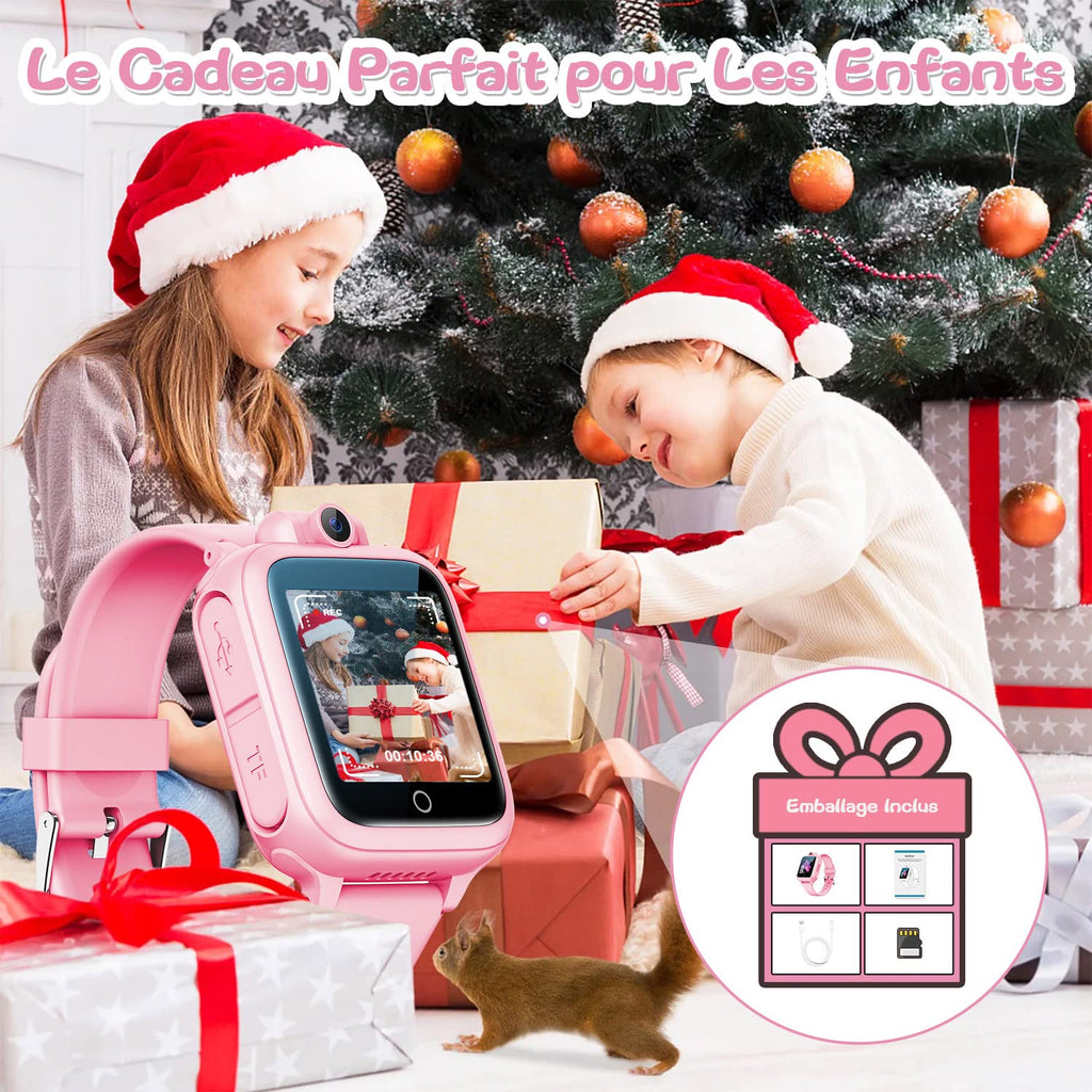 Smart Watch, Toy 3 4 5 6 7 8 9 10 11 12 Years Old Rotatable Camera 90° Rotatable Camera 14 Games Boys Smart Watch Kids Games Great Gift Girl Boy, Pink, Modern