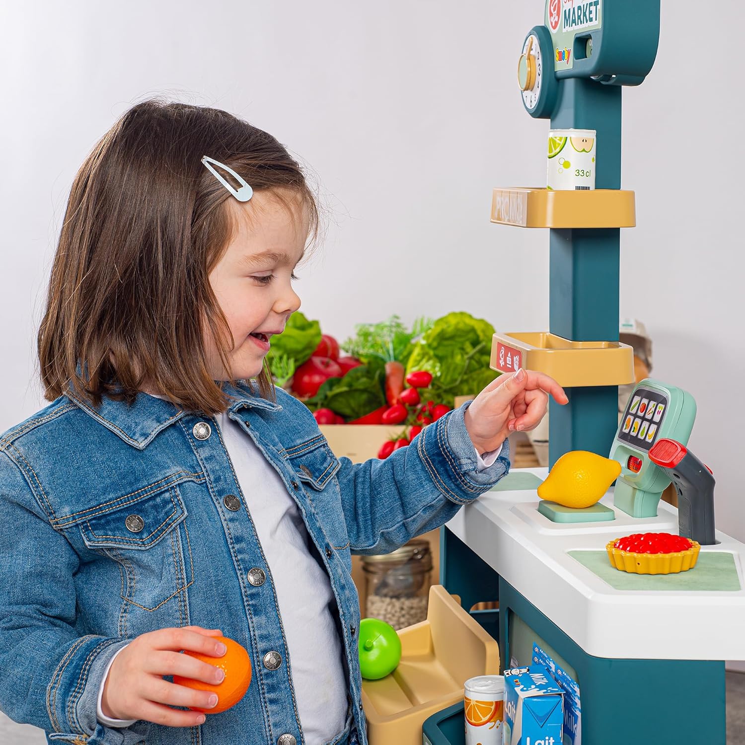 Smoby - Supermarket - Merchant for Children - Shopping Cart Included - Mechanical Scale - Electronic Functions - 42 Accessories - From 3 Years Old - Made in France