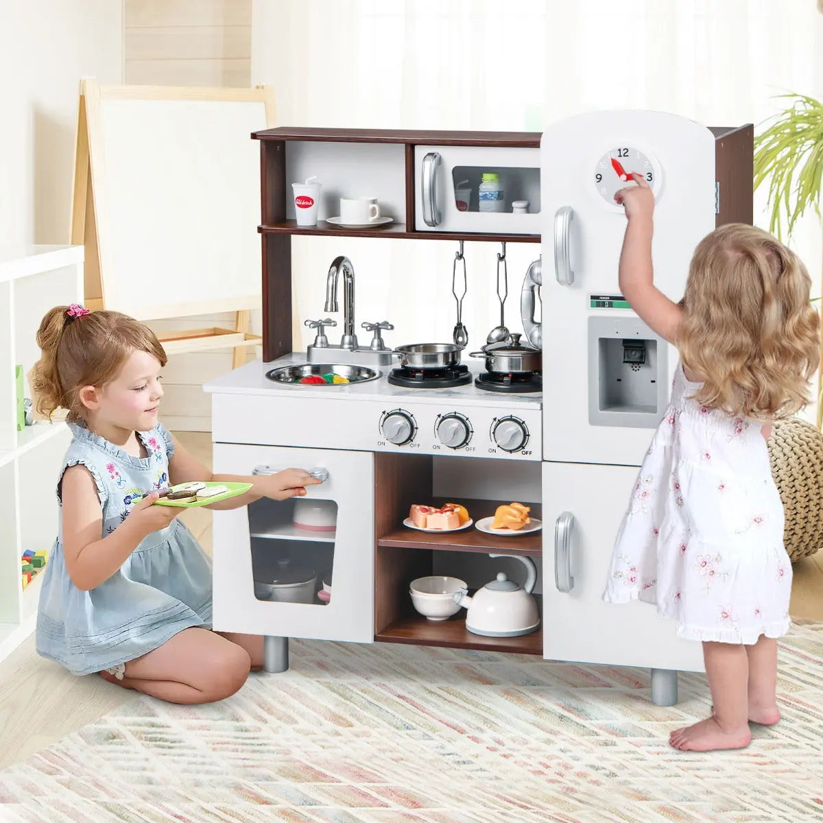 NNECW Pretend Play Kitchen Toy with Realistic Sounds and Lights NNECW